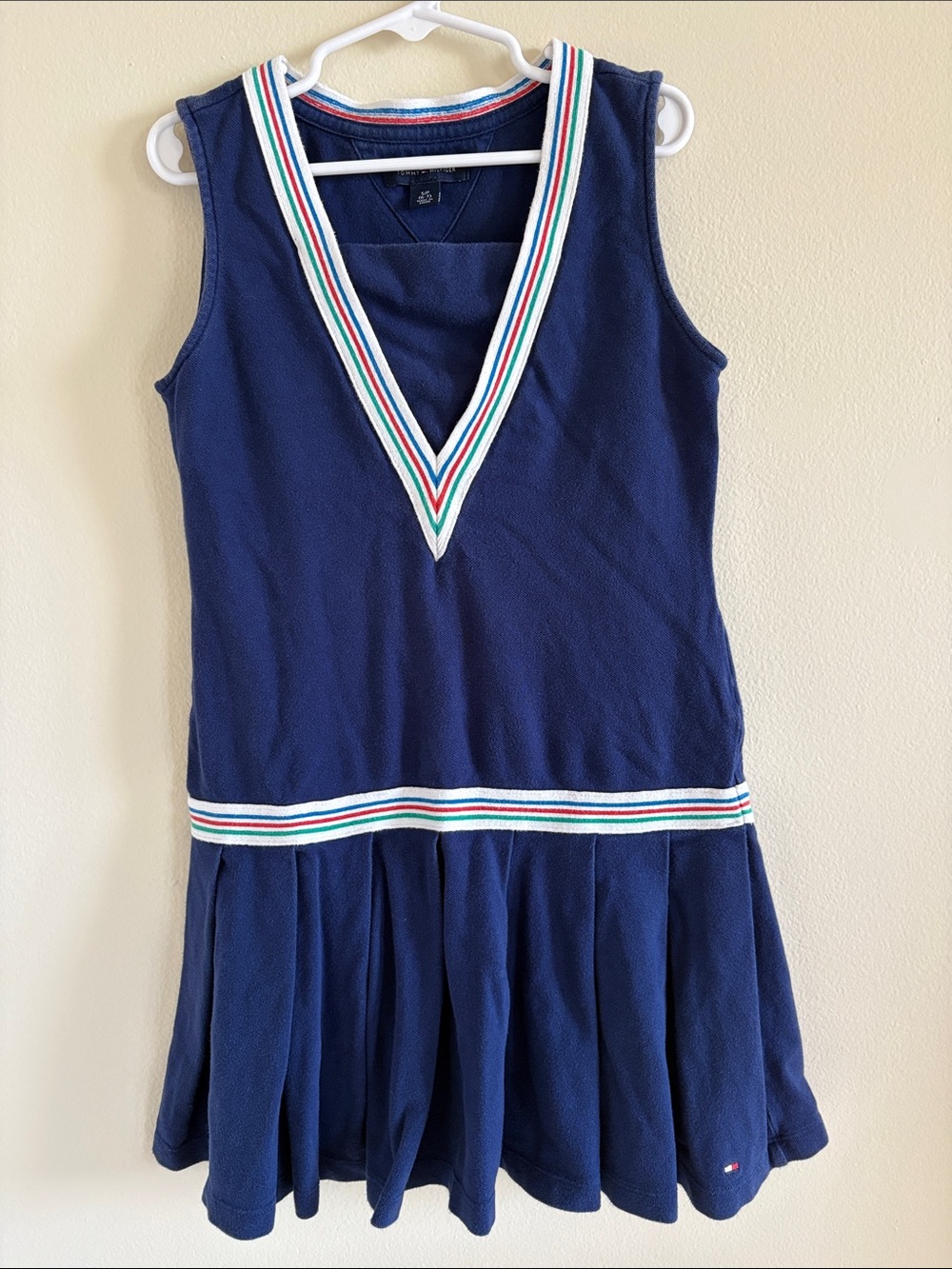 Tommy Hilfiger Girls Pleated Preppy Tennis V-Neck Dress